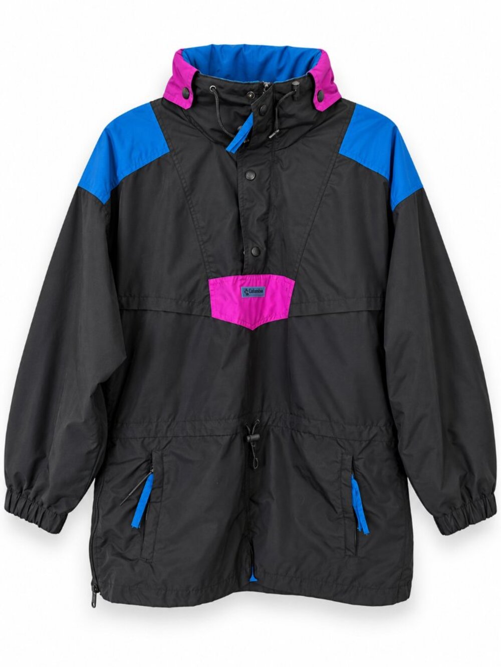 Colorblock Anorak Jacket Columbia M Black Blue Pink Pullover Insulated Retro 90s